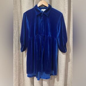 Umbee Blue Velvet Babydoll Dress, Size Small, NWT